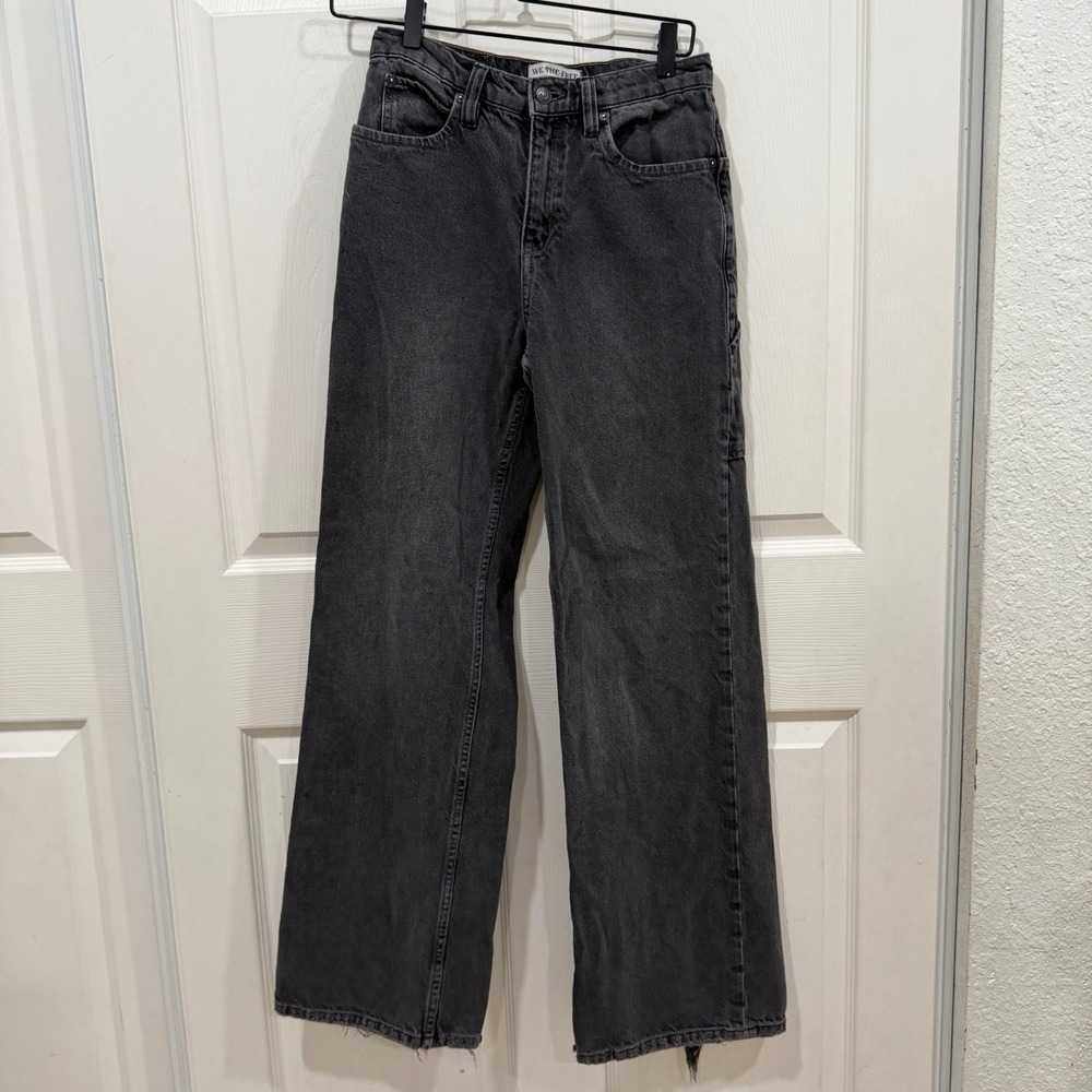 We The Free People Washed Black Carpenter Wide Leg Jeans Distressed 26